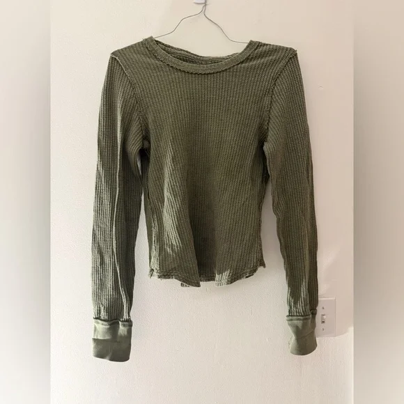 Free People We the Free Roll With It Thermal Long Sleeve Top in Moss Size Large - Picture 2 of 16